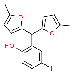 ChemSpider 2D Image | 2-[Bis(5-methyl-2-furyl)methyl]-4-iodophenol | C17H15IO3