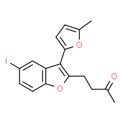ChemSpider 2D Image | 4-[5-Iodo-3-(5-methyl-2-furyl)-1-benzofuran-2-yl]-2-butanone | C17H15IO3
