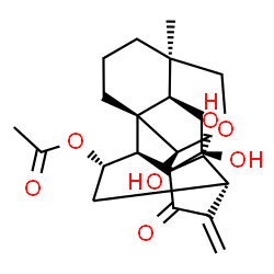 ChemSpider 2D Image | (7beta,10alpha,11alpha,13alpha,14R,20R)-7,14,20-Trihydroxy-15-oxo-18,20-epoxykaur-16-en-11-yl acetate | C22H30O7