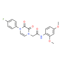 ChemSpider 2D Image | N-(2,4-Dimethoxyphenyl)-2-[4-(4-fluorophenyl)-2,3-dioxo-3,4-dihydro-1(2H)-pyrazinyl]acetamide | C20H18FN3O5