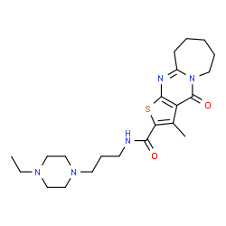 ChemSpider 2D Image | N-[3-(4-Ethyl-1-piperazinyl)propyl]-3-methyl-4-oxo-4,6,7,8,9,10-hexahydrothieno[2',3':4,5]pyrimido[1,2-a]azepine-2-carboxamide | C22H33N5O2S