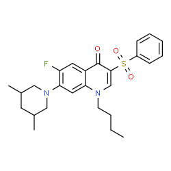 ChemSpider 2D Image | 1-Butyl-7-(3,5-dimethyl-1-piperidinyl)-6-fluoro-3-(phenylsulfonyl)-4(1H)-quinolinone | C26H31FN2O3S