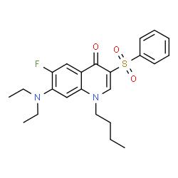 ChemSpider 2D Image | 1-Butyl-7-(diethylamino)-6-fluoro-3-(phenylsulfonyl)-4(1H)-quinolinone | C23H27FN2O3S