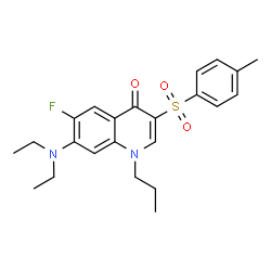 ChemSpider 2D Image | 7-(Diethylamino)-6-fluoro-3-[(4-methylphenyl)sulfonyl]-1-propyl-4(1H)-quinolinone | C23H27FN2O3S