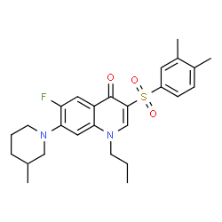 ChemSpider 2D Image | 3-[(3,4-Dimethylphenyl)sulfonyl]-6-fluoro-7-(3-methyl-1-piperidinyl)-1-propyl-4(1H)-quinolinone | C26H31FN2O3S