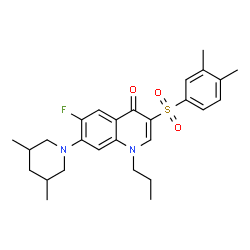 ChemSpider 2D Image | 3-[(3,4-Dimethylphenyl)sulfonyl]-7-(3,5-dimethyl-1-piperidinyl)-6-fluoro-1-propyl-4(1H)-quinolinone | C27H33FN2O3S