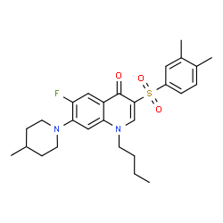 ChemSpider 2D Image | 1-Butyl-3-[(3,4-dimethylphenyl)sulfonyl]-6-fluoro-7-(4-methyl-1-piperidinyl)-4(1H)-quinolinone | C27H33FN2O3S
