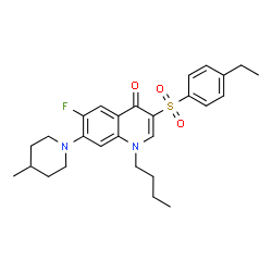 ChemSpider 2D Image | 1-Butyl-3-[(4-ethylphenyl)sulfonyl]-6-fluoro-7-(4-methyl-1-piperidinyl)-4(1H)-quinolinone | C27H33FN2O3S