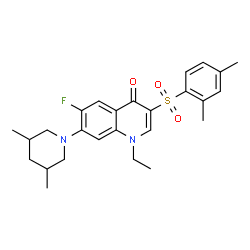 ChemSpider 2D Image | 3-[(2,4-Dimethylphenyl)sulfonyl]-7-(3,5-dimethyl-1-piperidinyl)-1-ethyl-6-fluoro-4(1H)-quinolinone | C26H31FN2O3S