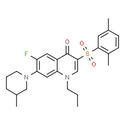 ChemSpider 2D Image | 3-[(2,5-Dimethylphenyl)sulfonyl]-6-fluoro-7-(3-methyl-1-piperidinyl)-1-propyl-4(1H)-quinolinone | C26H31FN2O3S