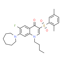 ChemSpider 2D Image | 7-(1-Azepanyl)-1-butyl-3-[(2,5-dimethylphenyl)sulfonyl]-6-fluoro-4(1H)-quinolinone | C27H33FN2O3S