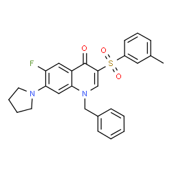 ChemSpider 2D Image | 1-Benzyl-6-fluoro-3-[(3-methylphenyl)sulfonyl]-7-(1-pyrrolidinyl)-4(1H)-quinolinone | C27H25FN2O3S