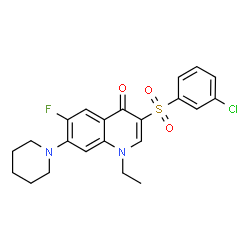 ChemSpider 2D Image | 3-[(3-Chlorophenyl)sulfonyl]-1-ethyl-6-fluoro-7-(1-piperidinyl)-4(1H)-quinolinone | C22H22ClFN2O3S