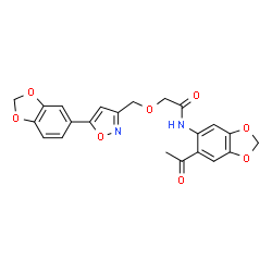 ChemSpider 2D Image | N-(6-Acetyl-1,3-benzodioxol-5-yl)-2-{[5-(1,3-benzodioxol-5-yl)-1,2-oxazol-3-yl]methoxy}acetamide | C22H18N2O8
