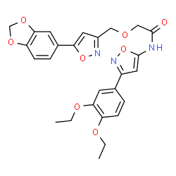 ChemSpider 2D Image | 2-{[5-(1,3-Benzodioxol-5-yl)-1,2-oxazol-3-yl]methoxy}-N-[3-(3,4-diethoxyphenyl)-1,2-oxazol-5-yl]acetamide | C26H25N3O8