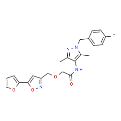 ChemSpider 2D Image | N-[1-(4-Fluorobenzyl)-3,5-dimethyl-1H-pyrazol-4-yl]-2-{[5-(2-furyl)-1,2-oxazol-3-yl]methoxy}acetamide | C22H21FN4O4