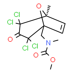 ChemSpider 2D Image | Methyl methyl{[(5S)-2,2,4,4-tetrachloro-5-methyl-3-oxo-8-oxabicyclo[3.2.1]oct-6-en-1-yl]methyl}carbamate | C12H13Cl4NO4