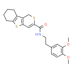 ChemSpider 2D Image | N-[2-(3,4-Dimethoxyphenyl)ethyl]-6,7,8,9-tetrahydro-1H-thiopyrano[4,3-b][1]benzothiophene-3-carboxamide | C22H25NO3S2