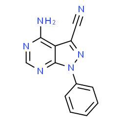 ChemSpider 2D Image | 4-Amino-1-phenyl-1H-pyrazolo[3,4-d]pyrimidine-3-carbonitrile | C12H8N6