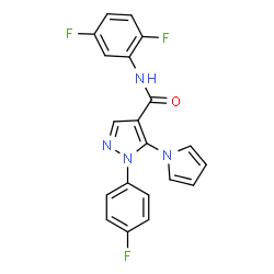 ChemSpider 2D Image | N-(2,5-Difluorophenyl)-1-(4-fluorophenyl)-5-(1H-pyrrol-1-yl)-1H-pyrazole-4-carboxamide | C20H13F3N4O