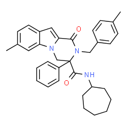 ChemSpider 2D Image | N-Cycloheptyl-7-methyl-2-(4-methylbenzyl)-1-oxo-3-phenyl-1,2,3,4-tetrahydropyrazino[1,2-a]indole-3-carboxamide | C34H37N3O2