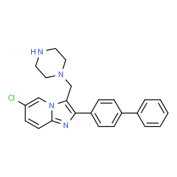 ChemSpider 2D Image | 2-(4-Biphenylyl)-6-chloro-3-(1-piperazinylmethyl)imidazo[1,2-a]pyridine | C24H23ClN4