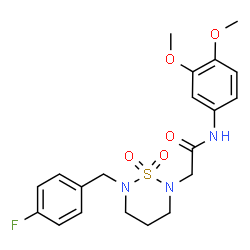 ChemSpider 2D Image | N-(3,4-Dimethoxyphenyl)-2-[6-(4-fluorobenzyl)-1,1-dioxido-1,2,6-thiadiazinan-2-yl]acetamide | C20H24FN3O5S