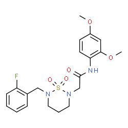 ChemSpider 2D Image | N-(2,4-Dimethoxyphenyl)-2-[6-(2-fluorobenzyl)-1,1-dioxido-1,2,6-thiadiazinan-2-yl]acetamide | C20H24FN3O5S
