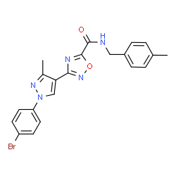 ChemSpider 2D Image | 3-[1-(4-Bromophenyl)-3-methyl-1H-pyrazol-4-yl]-N-(4-methylbenzyl)-1,2,4-oxadiazole-5-carboxamide | C21H18BrN5O2