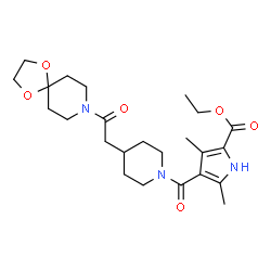 ChemSpider 2D Image | Ethyl 4-({4-[2-(1,4-dioxa-8-azaspiro[4.5]dec-8-yl)-2-oxoethyl]-1-piperidinyl}carbonyl)-3,5-dimethyl-1H-pyrrole-2-carboxylate | C24H35N3O6