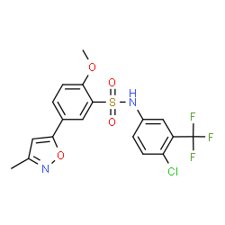 ChemSpider 2D Image | N-[4-Chloro-3-(trifluoromethyl)phenyl]-2-methoxy-5-(3-methyl-1,2-oxazol-5-yl)benzenesulfonamide | C18H14ClF3N2O4S
