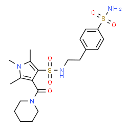 ChemSpider 2D Image | 1,2,5-Trimethyl-4-(1-piperidinylcarbonyl)-N-[2-(4-sulfamoylphenyl)ethyl]-1H-pyrrole-3-sulfonamide | C21H30N4O5S2