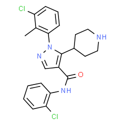 ChemSpider 2D Image | 1-(3-Chloro-2-methylphenyl)-N-(2-chlorophenyl)-5-(4-piperidinyl)-1H-pyrazole-4-carboxamide | C22H22Cl2N4O