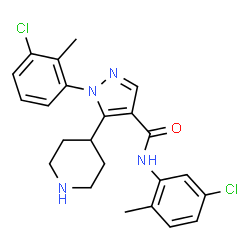 ChemSpider 2D Image | 1-(3-Chloro-2-methylphenyl)-N-(5-chloro-2-methylphenyl)-5-(4-piperidinyl)-1H-pyrazole-4-carboxamide | C23H24Cl2N4O