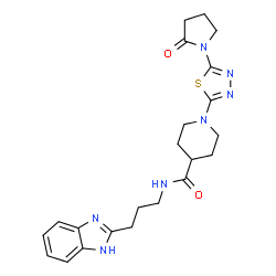ChemSpider 2D Image | N-[3-(1H-Benzimidazol-2-yl)propyl]-1-[5-(2-oxo-1-pyrrolidinyl)-1,3,4-thiadiazol-2-yl]-4-piperidinecarboxamide | C22H27N7O2S