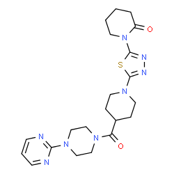 ChemSpider 2D Image | 1-[5-(4-{[4-(2-Pyrimidinyl)-1-piperazinyl]carbonyl}-1-piperidinyl)-1,3,4-thiadiazol-2-yl]-2-piperidinone | C21H28N8O2S