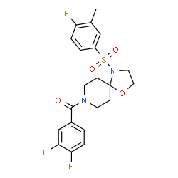 ChemSpider 2D Image | (3,4-Difluorophenyl){4-[(4-fluoro-3-methylphenyl)sulfonyl]-1-oxa-4,8-diazaspiro[4.5]dec-8-yl}methanone | C21H21F3N2O4S