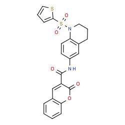 ChemSpider 2D Image | 2-Oxo-N-[1-(2-thienylsulfonyl)-1,2,3,4-tetrahydro-6-quinolinyl]-2H-chromene-3-carboxamide | C23H18N2O5S2