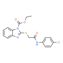 ChemSpider 2D Image | ethyl 2-({[(4-chlorophenyl)carbamoyl]methyl}sulfanyl)-1H-1,3-benzodiazole-1-carboxylate | C18H16ClN3O3S