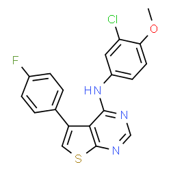ChemSpider 2D Image | N-(3-Chloro-4-methoxyphenyl)-5-(4-fluorophenyl)thieno[2,3-d]pyrimidin-4-amine | C19H13ClFN3OS