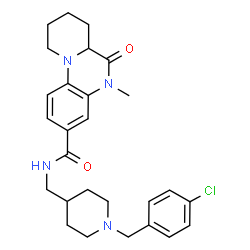 ChemSpider 2D Image | N-{[1-(4-Chlorobenzyl)-4-piperidinyl]methyl}-5-methyl-6-oxo-6,6a,7,8,9,10-hexahydro-5H-pyrido[1,2-a]quinoxaline-3-carboxamide | C27H33ClN4O2
