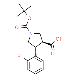 ChemSpider 2D Image | (3S,4R)-4-(2-Bromophenyl)-1-{[(2-methyl-2-propanyl)oxy]carbonyl}-3-pyrrolidinecarboxylic acid | C16H20BrNO4