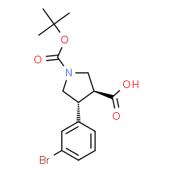 ChemSpider 2D Image | (3S,4R)-4-(3-Bromophenyl)-1-{[(2-methyl-2-propanyl)oxy]carbonyl}-3-pyrrolidinecarboxylic acid | C16H20BrNO4