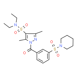ChemSpider 2D Image | N,N-Diethyl-3,5-dimethyl-1-[3-(1-piperidinylsulfonyl)benzoyl]-1H-pyrazole-4-sulfonamide | C21H30N4O5S2