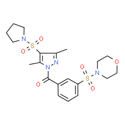ChemSpider 2D Image | [3,5-Dimethyl-4-(1-pyrrolidinylsulfonyl)-1H-pyrazol-1-yl][3-(4-morpholinylsulfonyl)phenyl]methanone | C20H26N4O6S2
