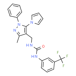 ChemSpider 2D Image | 1-{[3-Methyl-1-phenyl-5-(1H-pyrrol-1-yl)-1H-pyrazol-4-yl]methyl}-3-[3-(trifluoromethyl)phenyl]urea | C23H20F3N5O