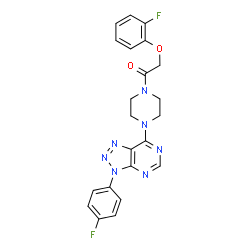 ChemSpider 2D Image | 2-(2-Fluorophenoxy)-1-{4-[3-(4-fluorophenyl)-3H-[1,2,3]triazolo[4,5-d]pyrimidin-7-yl]-1-piperazinyl}ethanone | C22H19F2N7O2