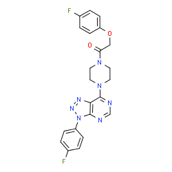ChemSpider 2D Image | 2-(4-Fluorophenoxy)-1-{4-[3-(4-fluorophenyl)-3H-[1,2,3]triazolo[4,5-d]pyrimidin-7-yl]-1-piperazinyl}ethanone | C22H19F2N7O2