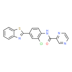 ChemSpider 2D Image | N-[4-(1,3-Benzothiazol-2-yl)-2-chlorophenyl]-2-pyrazinecarboxamide | C18H11ClN4OS