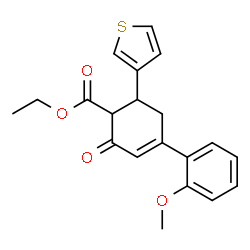 ChemSpider 2D Image | Ethyl 4-(2-methoxyphenyl)-2-oxo-6-(3-thienyl)-3-cyclohexene-1-carboxylate | C20H20O4S